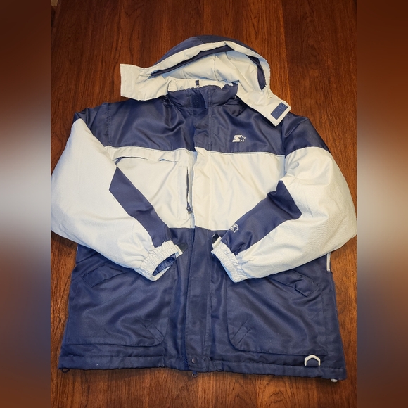 Starter Men's Navy Blue Silver Full Zip Hooded Parka Jacket NO TAGS 2/3XL - Picture 1 of 16
